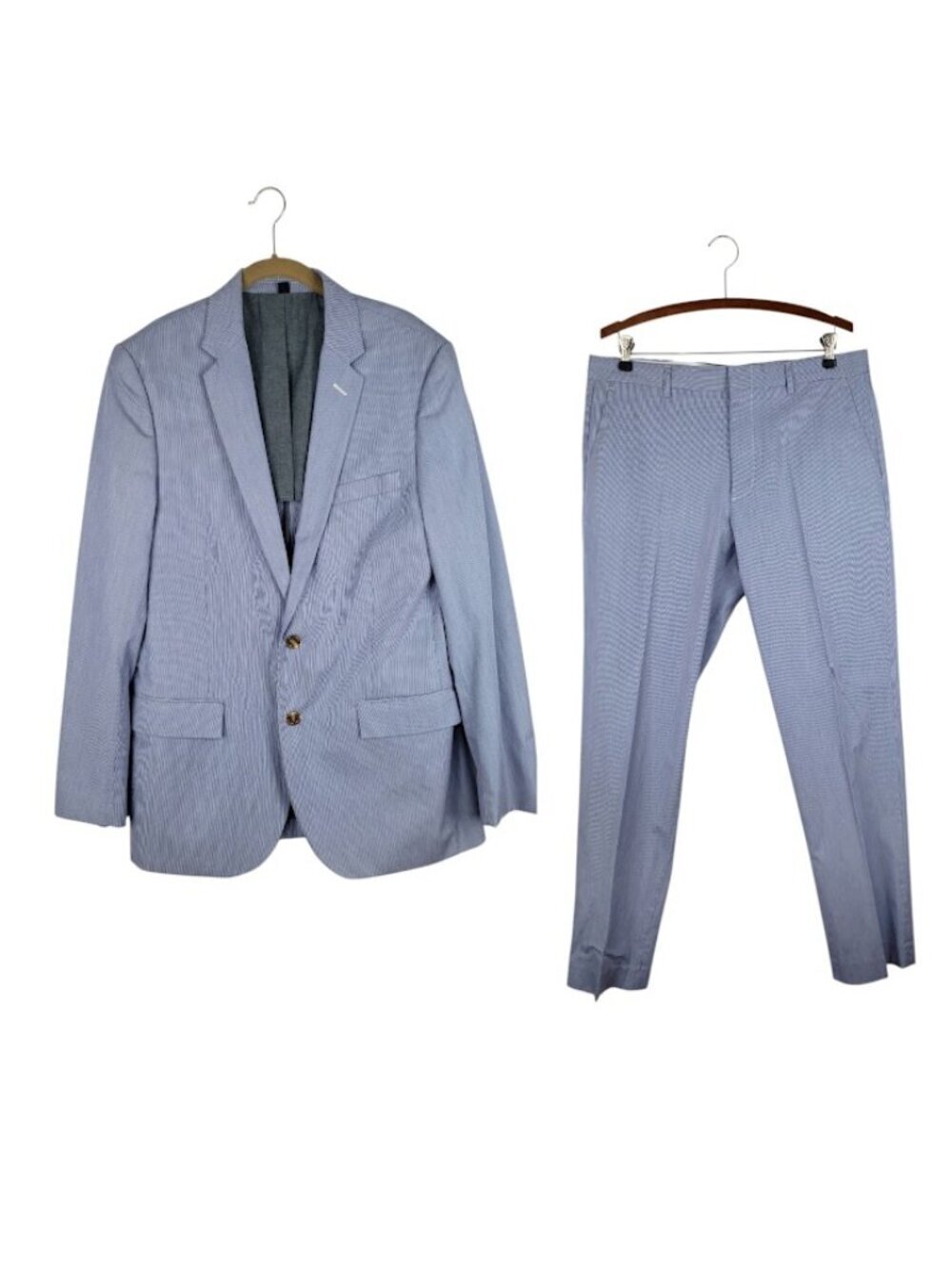 J Crew Thompson Suit Classic Blue Stripe Cotton Mens 40L Jacket 34x34 Pants